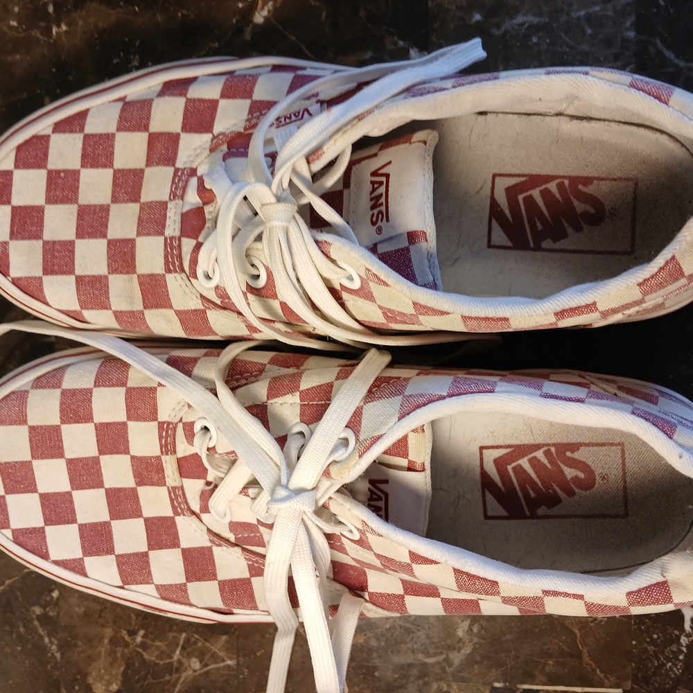 Vans Burgendy and White Checkered Sneakers